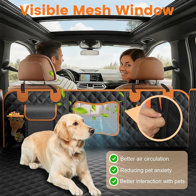CUIOFREE Dog Seat Cover for Back Seat Hard Bottom,Holds 500 lbs,Waterproof Dog Car Seat Cover for Back Seat Extender,Scratch-Proof Pet Hammock for Car,SUV,Truck - with Mesh Window & Storage,Black