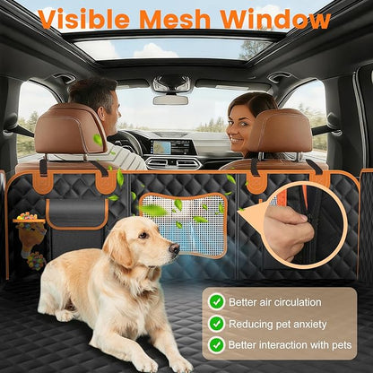 CUIOFREE Dog Seat Cover for Back Seat Hard Bottom,Holds 500 lbs,Waterproof Dog Car Seat Cover for Back Seat Extender,Scratch-Proof Pet Hammock for Car,SUV,Truck - with Mesh Window & Storage,Black