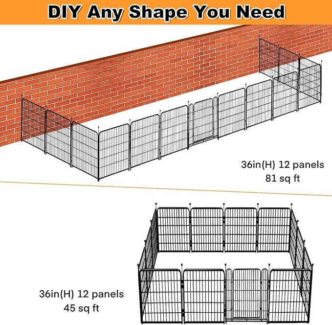 Getlay Tall Garden Fence, 36 in(H) 10 Panels Dog Fence Outdoor for Yard, Metal Dog Pen Heavy Duty Pet Puppy Exercise Pen for Rv Camping Garden Yard, Medium/Large Pets Fence Total 22.1 Ft(L)