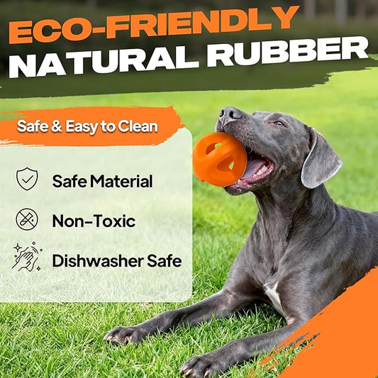 Fida Natural Rubber Dog Balls for Aggressive Chewers, Durable Dog Chew Toys for Large Dogs, Interactive Fetch & Tug of War Toys for Medium Large Breed Non-Toxic Dish Washable,4.5 * 4.5"