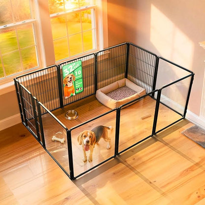 FXW Acrylic & Wire Mesh Indoor Dog Playpen, Heavy Duty 32 Inch 10 Panels Metal Dog Pen for Small and Medium Dogs, Black│Patented