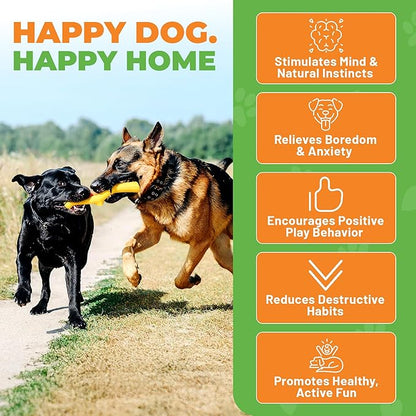 Durable Dog Toy for Power Chewers - 100% Natural Rubber Squeaky Toy for Large & Medium Breeds - Bacon Flavored Dental Chew for Fetch & Tug of War - Safe, Non-Toxic & Safety Tested