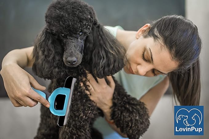 LOVINPUP Dog Grooming Brush, Professional Grooming Tool for Dogs, Deshedding Brush, Removes Tangles, Knots, Dead or Loose Hair, Removable Stainless Steel Comb, with Comfort Grip Handle