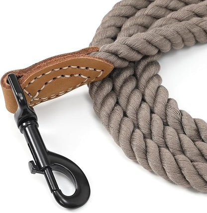 Mile High Life Dog Leash, Braided Cotton Rope Leashes with Leather Tailor Tip with Leather Tip - Heavy Duty Metal Clasp, 6FT, 1/2" Thick - Wedding, Walking Leash for Medium Large Dogs(Camel)