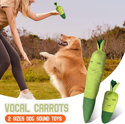 Plush Dog Toy, Carrot Squeaky Toy for All Breeds Pets, Green Polyester Blend, Large Size with Cute Design, Large&Small Interactive Pet Play Toy (Green, Small(1 PCS))