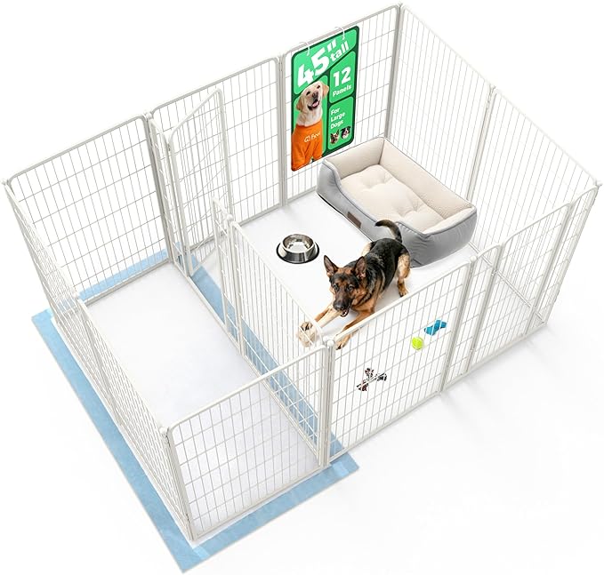 FXW Homeplus Unleashed Indoor Dog Playpen - Stress-Free and Safe Play, Heavy Duty 45 Inch 12 Panels with Connectors (Pack of 2) for Puppy and Small Dogs, White│Patented