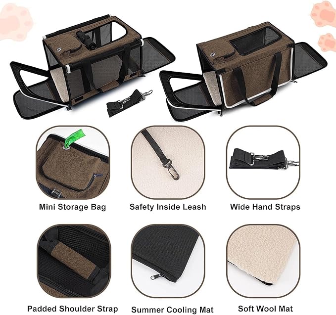 GAPZER Pet Carrier for Large Cat Soft-Sided Animal Traveling Bag for Medium Cat up to 20lbs / Washable Small Dog Puppy 10 lbs Crate Case with Privacy Curtains for Home Outdoor Travel Mocha Brown