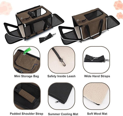GAPZER Pet Carrier for Large Cat Soft-Sided Animal Traveling Bag for Medium Cat up to 20lbs / Washable Small Dog Puppy 10 lbs Crate Case with Privacy Curtains for Home Outdoor Travel Mocha Brown