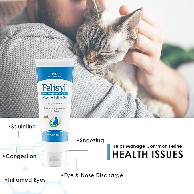 Felisyl L-Lysine Gel for Cats & Kittens (5oz) – Immune System, Respiratory & Eye Health Support. Reduces Sneezing, Runny Nose & Watery Eyes. Daily Salmon-Flavor Supplement – Made in USA