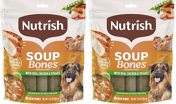Nutrish Rachael Ray Soup Bones Dog Treats, Chicken & Veggies Flavor, 6 Bones (Pack of 2)