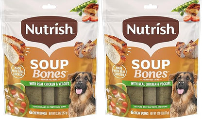 Nutrish Rachael Ray Soup Bones Dog Treats, Chicken & Veggies Flavor, 6 Bones (Pack of 2)