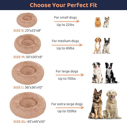 Donut Dog Bed - Premium Comfort for Anxiety Relief - Fluffy & Calming Design with Ultra-Plush Support | Cozy Round Dog Bed with Super Soft Circle Style (Camel, Small)