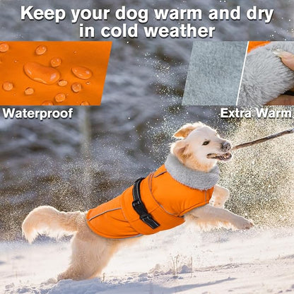 Lelepet Dog Coat Waterproof Dog Jacket Reflective Fleece Vest with Adjustable Buckle & Leash Hole Windproof Cold Weather Coats for Small Medium Large Dogs, Warm Hunting Vest, Orange, S