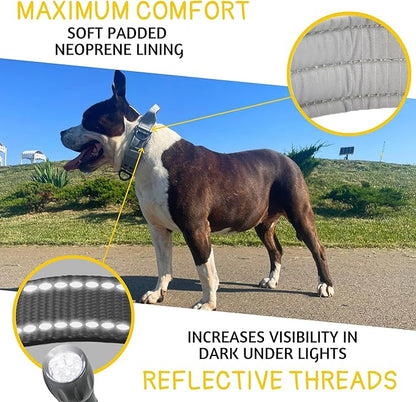 ADITYNA Heavy Duty Dog Collar for Large Dogs - Reflective Gray Collar with Handle for Training, and Walking - Wide, Thick, Tactical, Soft Neoprene Padded