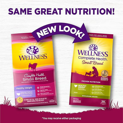 Wellness Complete Health Dry Dog Food, Small Breed, Wholesome Grains, Natural, Healthy Weight Turkey & Brown Rice Recipe, (12-Pound Bag)