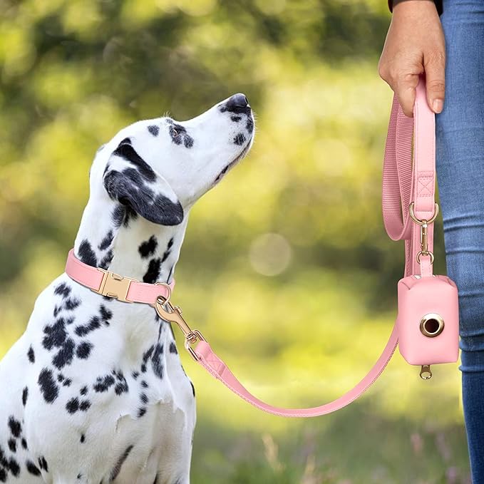 PET ARTIST Soft PU Leather Dog Collar, Bright & Classic Pink Dog Collar with Quick Release Rose Metal Buckle, Adjustable Nylon Padded Durable Pet Collars for Small Dogs Girl, Neck Fit 9-14"