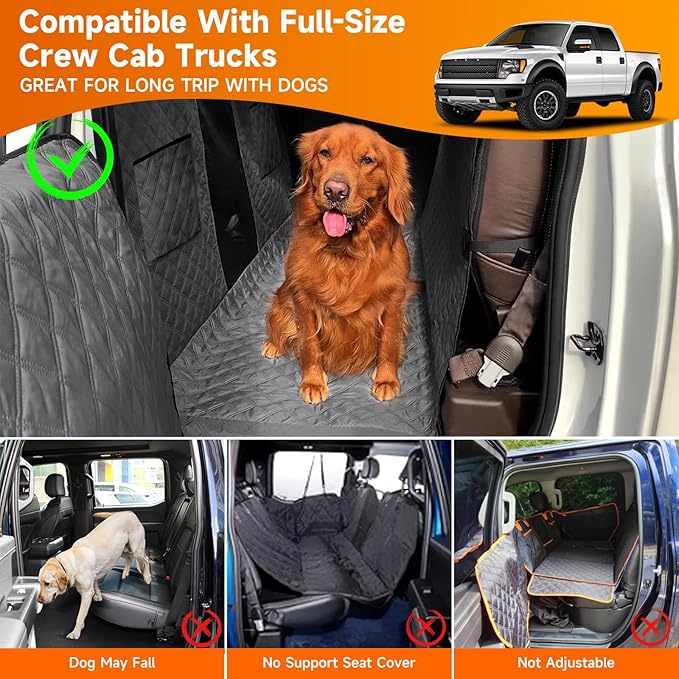 Sanqitara XL Dog Truck Seat Cover with Car Door Protector, for Trucks with Flip Up Rear Seats, Waterproof Full Coverage Dog Seat Cover for Full Size Crew Cab Trucks F150 F250