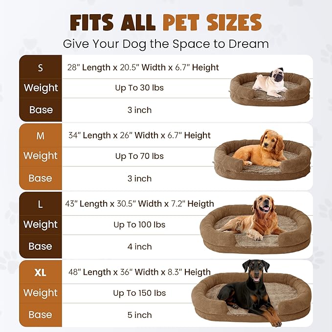 Miorun Bolster Dog Bed, Large Orthopedic Dog Bed with Memory Foam, Spacious Pet Couch Bed with Supportive Structure, Removable Washable Cover, Durable and Stylish Dog Bed for Large Dogs