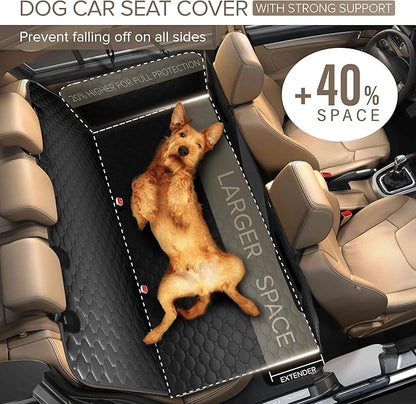 Back Seat Extender for Dogs Holds 400lbs, PU Leather Hard Bottom Car Seat Cover for Dogs,Heavy Duty Dog Car Seat Cover for Back Seat, Waterproof Dog Hammock for Car, Large Pet Bed for Car, Suv, Truck