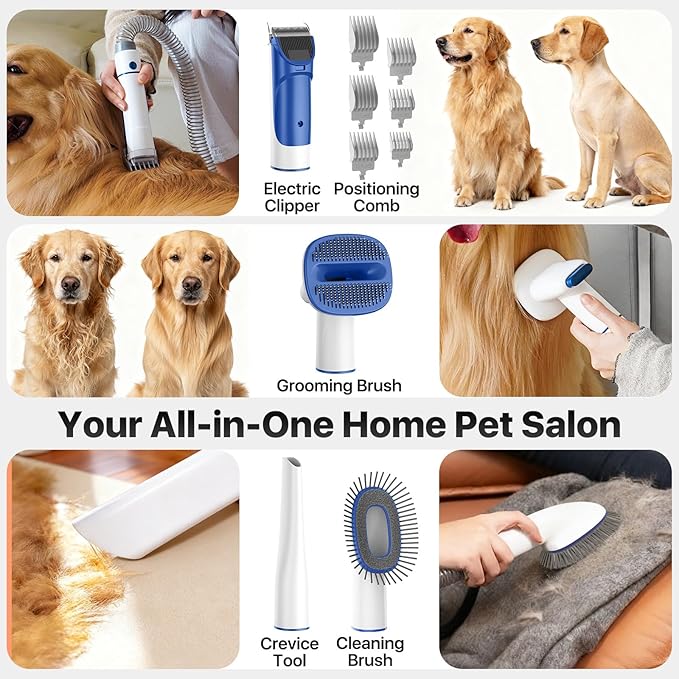Dog Grooming Kit with Vacuum, 15000Pa Pet Hair Clipper and Shedding Brush, 50dB Low Noise, 2L Capacity, White
