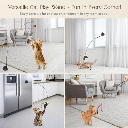 CUTIE PAW PAL Interactive Bird Simulation Cat Feather Toy Set - Suction Cup Cat Toys for Indoor Cats, Natural Feathers, Bells & Easy Clip-On, Perfect for Indoor Cats - 2 Free Pads, Suctions to Ground