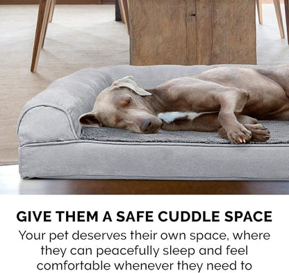 Furhaven Cooling Gel Dog Bed for Medium/Small Dogs w/ Removable Bolsters & Washable Cover, For Dogs Up to 35 lbs - Plush & Suede Sofa - Gray, Medium