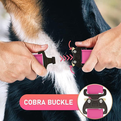 NexaPaw Biothane Dog Collar with Cobra Buckle - Made in USA - QR Code Dog Tag ID Included - Adjustable Heavy Duty Dog Collars for Medium Large Dogs - Waterproof Military Grade Tactical Collar for Dogs