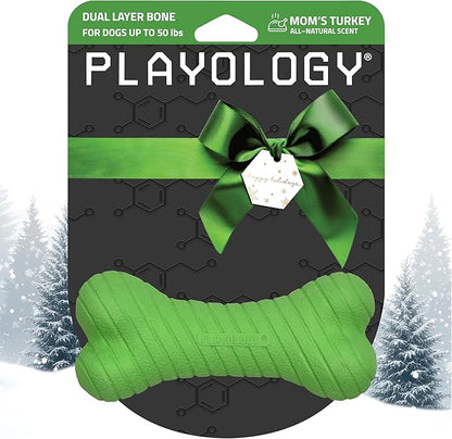 Playology Dog Toys | Dual Layer Bone Durable Chew Toy Bone for Dogs | Medium Mom's Turkey Scented Toy - Easy to Clean and Made from Non Toxic Materials