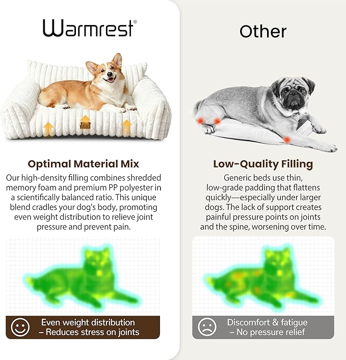 Warmrest Dog Couch for Pets, Cute Small Dog Bed Medium Size Dogs with Cozy Soft Faux Rabbit Fur for Small & Medium Dogs, Supportive Pet Sofa with Removable Washable Cover, Cream, 36"