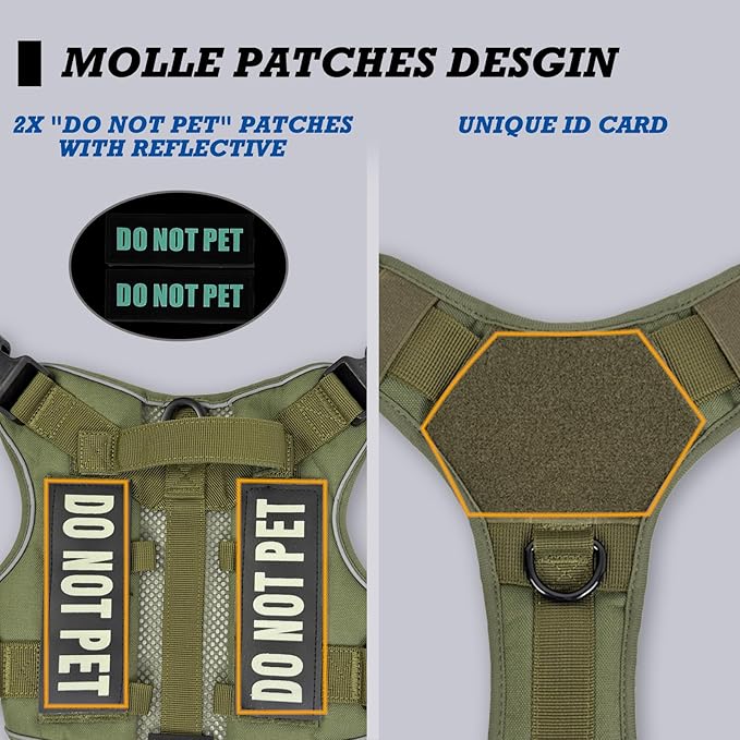 Tactical Dog Harness for Small and Medium Breeds, Air Dog Vest No Pull with Reflective Do Not Pet Patches, Breathable Dog Molle Vests for Training Walking Hunting Green