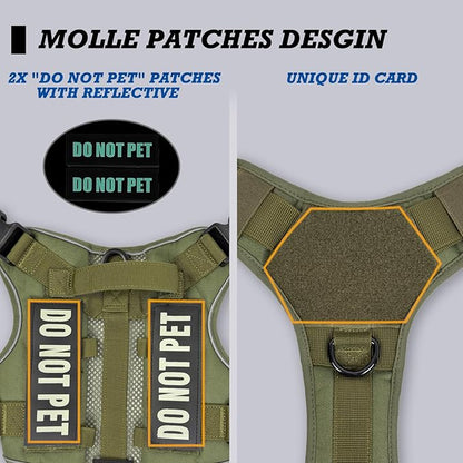 Tactical Dog Harness for Small and Medium Breeds, Air Dog Vest No Pull with Reflective Do Not Pet Patches, Breathable Dog Molle Vests for Training Walking Hunting Green