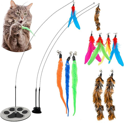 GADGETSOLOGY Suction Cup Cat Toys for Indoor Cats Interactive Suction Cup Cat Wand Toy Feather Teaser for Indoor Cats & Kittens Multi Surface Base for Hands Free Play