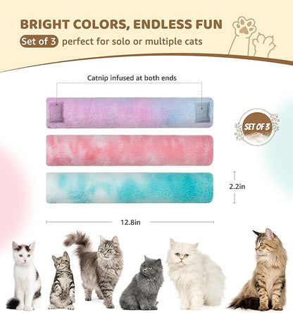 IPTPAS 3 Pack Cat Kicker Toy Pillows, Interactive Plush Toys with Catnip Inside, Soft Durable Kick Sticks Teething Chew Toy, Cat Body Pillows for Indoor Cats & Kittens, Promote Exercise, Play & Cuddle