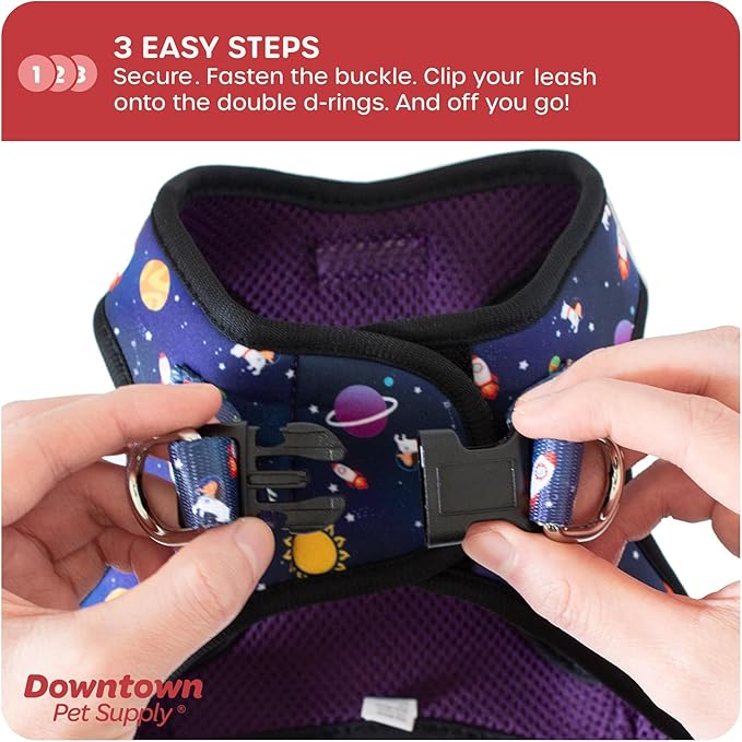 Downtown Pet Supply Step-in Dog Harness – No Pull, Adjustable Padded Mesh with Reflective Trim, Secure Buckle Strap – Comfortable & Breathable Small Dog Harness, XX-Small, Space