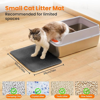Petinstinct Small Cat Litter Mat, 20x14’’ Double Layer Honeycomb Cat Litter Box Mat, Non Slip Waterproof Urine Proof Litter Trapping Mat for Floor, Kitty Litter Pad, Indoor Pet Supplies, Black