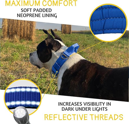 ADITYNA Heavy Duty Dog Collar for Large Dogs - Reflective Royal Blue Collar with Handle for Training, and Walking - Wide, Durable, Comfortable