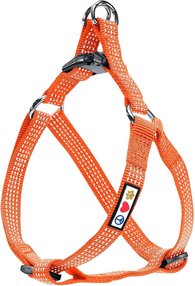 Pawtitas Reflective Step-in Dog Harness – Adjustable No-Pull Vest for Puppies to Seniors, Safe & Comfortable, S Orange
