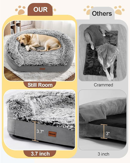 iweepet Dog Beds for Jumbo Dogs, 47.5"x35"x7.6", Removable and Washable Cover, Raised Reboundable Edges, Non Slip Bottom, Extra Big Size, Orthopedic Oval Memory Foam Pet Bedding, Indoor