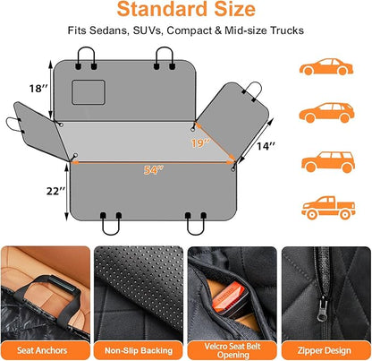 URPOWER Dog Seat Cover, 100% Waterproof Hammock 600D Heavy Duty Scratch Proof Nonslip Durable Soft Pet Back Seat Covers for Cars Trucks and SUVs