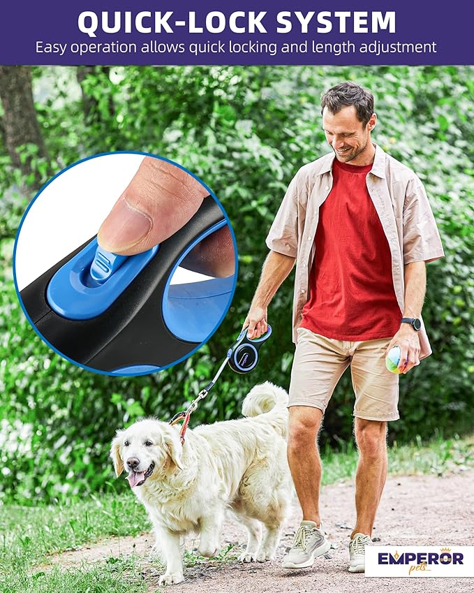 Emperor Pets 16 Feet Retractable Dog Leash Small Dogs - Up to 44lbs, Heavy Duty Leash Retractable 16 ft, Dog Leashes for Small Breed Dogs -BL16S