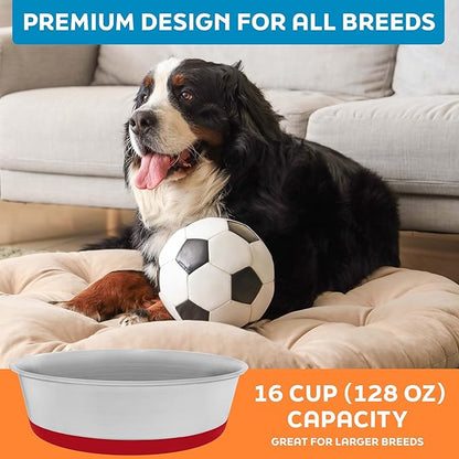 Master Pet Supply Stainless Steel Dog Bowls Set of 2 with Extra Thick Silicone Base - 16 Cup (128 oz) Crimson Red, Non-Slip, Dishwasher Safe Metal Bowls, Pet Dog Food Bowl for Dogs, Cats, Anti Rust