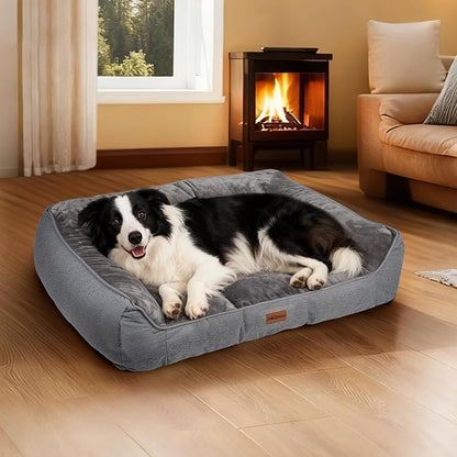 ZAKAPAWS Orthopedic Dog Bed for Large Dogs - Extra Thick Supportive Dog Couch Bed, Pet Beds Sofa with Waterproof Washable Cover & Non-Slip Bottom, Grey, 38x28 Inch