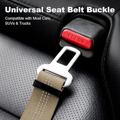 Dog Seat Belt for Car, Adjustable Dog Car Harness Seatbelt for Small Medium Large Dogs, Heavy Duty Travel Safety Restraint with Locking Aluminum Hook & Reflective Nylon Strap, Beige