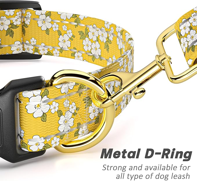 Reflective Dog Collar for Extra Small Dogs, Cute Flower Theme Adjustable Heavy-Duty Nylon Puppy Collar for Boy and Girl Female, Soft Pet Accessories with Quick Release Buckle, Yellow