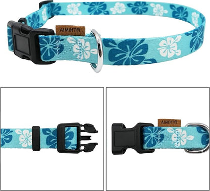 Dog Collar, Cute Floral Pattern, Soft and Adjustable Collar with Quick Release Buckle (XS (Neck 9-13", Width 3/8"), Hawaiian Blue)