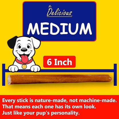 Mr. Delicious Bully Sticks for Dogs, 10 Count, 6 Inch Medium, Consistent Thickness, All Natural, Grass Fed, Rawhide-Free, Single Ingredient, Long Lasting Dog Chews