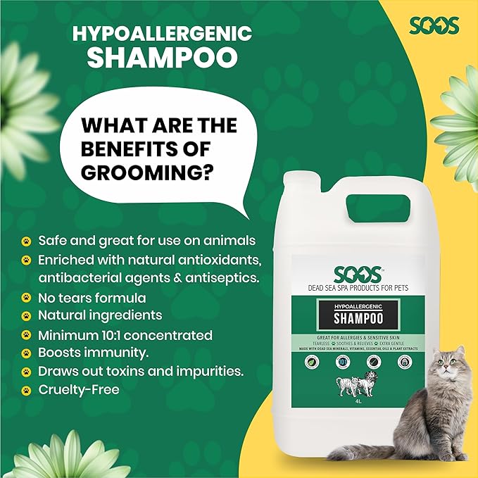Soos Pet Shampoo Hypoaller-genic Natural Dead Sea Minerals Fast Absorbing with Vitamins Essential Oils Natural Elements for Dogs and Cats - 1x Pet Shampoo (4L)