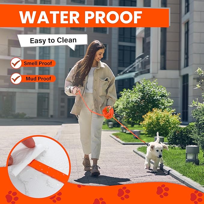 Waterproof Dog Leash 10ft, 16ft, 30ft, 50ft PVC Recall Long Line Dog Leash Beach Swimming Tracking Training Dogs Lead for Pet, Medium and Large Dogs