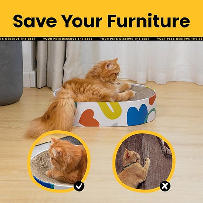 Conlun Cat Scratcher Cardboard,2 in 1 Oval Cat Scratch Pad Bowl for Indoor Kitty Grinding Claw,Round Kittens Scratching Board Corrugated Lounge Pet Beds&Furniture Protector for Couch&Carpets&Sofas