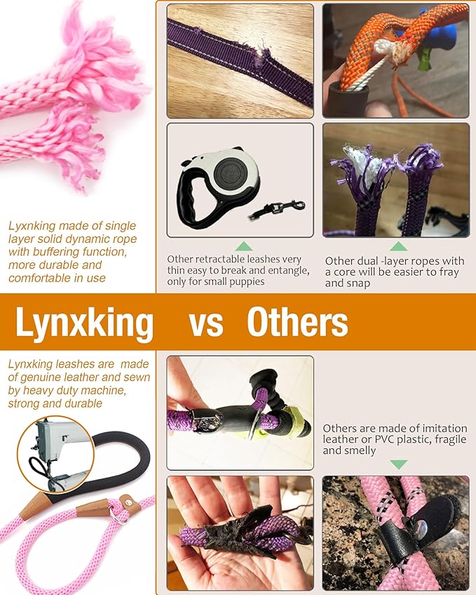lynxking Dog Leash Slip Lead 5 6 8 FT Dog Training Leash Strong Heavy Duty Braided No Pull Training Lead for Small Medium Large Dogs